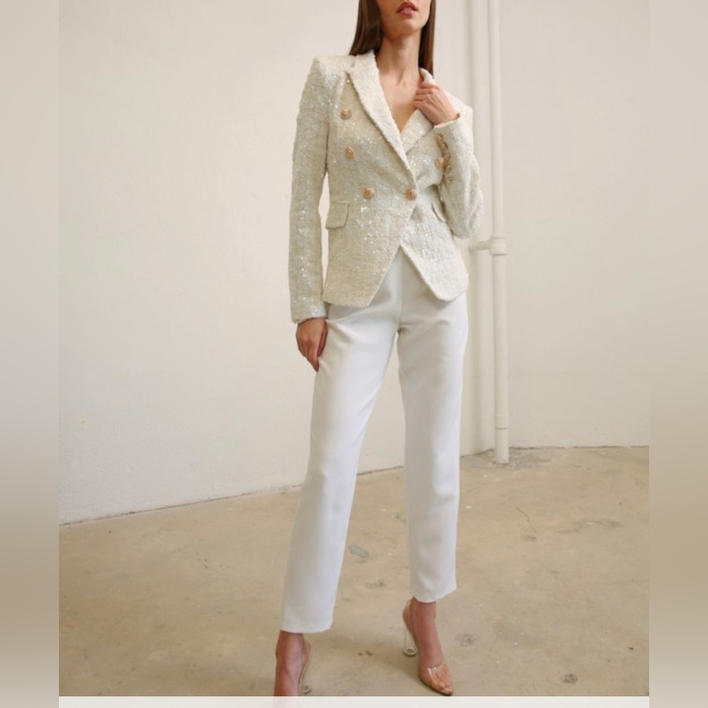 414. HIGH END - Lizzy Tweed Sequined Double Breasted Blazer - Picture 3 of 4
